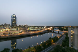 river view at night from luxury apartment Philadelphia