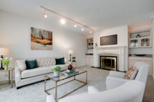 philadelphia luxury apartment living room with fireplace