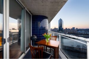 balcony with view of river 